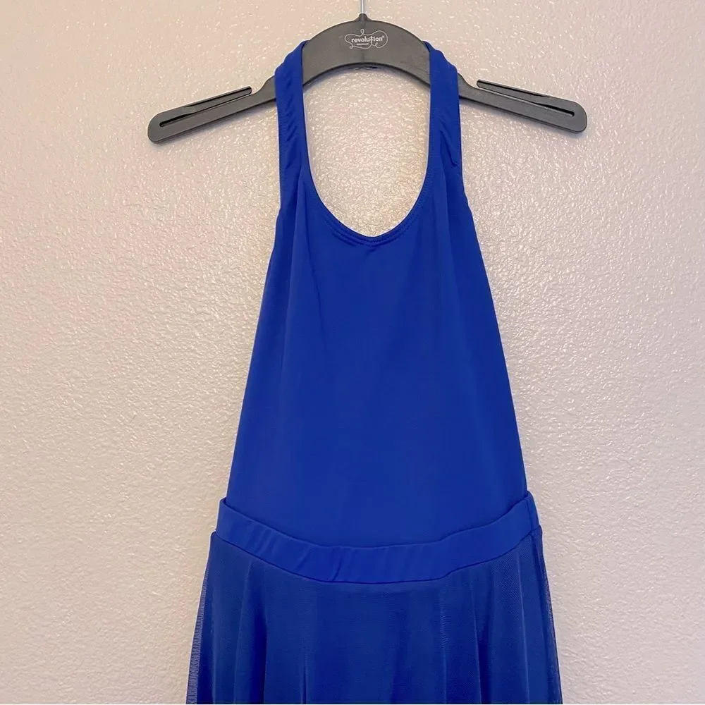 Revolution Dance royal blue dress Leotard costume RC19746 hi low mesh SA adult